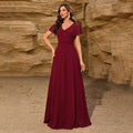 Chiffon V neck Bowknot Shawl Back Zipper a Large Swing Fully Lined Elegant Evening Dress Women