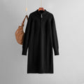 Zipper Woolen Autumn Winter Long Sleeve Thick Loose Mid Length Knitted Dress
