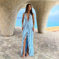 Women Summer Elegant Deep V Plunge Halter off the Shoulder Maxi Dress