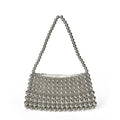 Handmade Beaded Weave Shoulder Bag Simple Handbag Silver Beaded Boat Bag