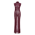 Spring Women Clothing Solid Color Sexy Sheer Mesh High Waist Figure Flattering Sheath Dress