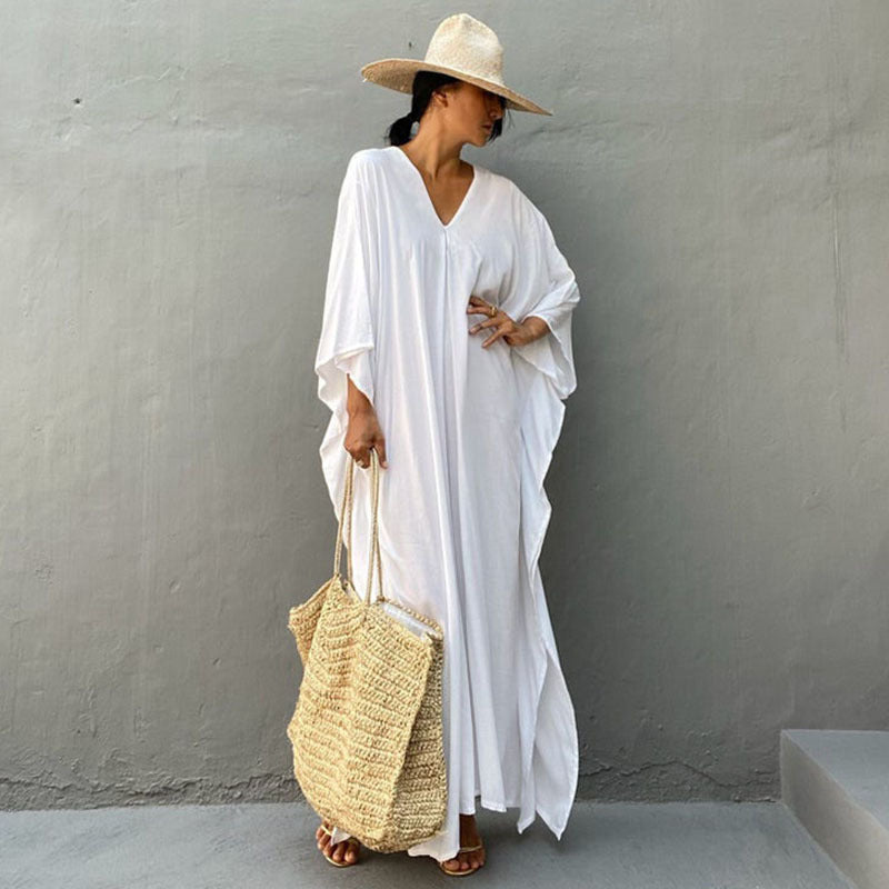 Rayon Solid Color Blouse Seaside Vacation Dress Loose Overclothes Bikini Swimsuit Robe Outer Wear Women