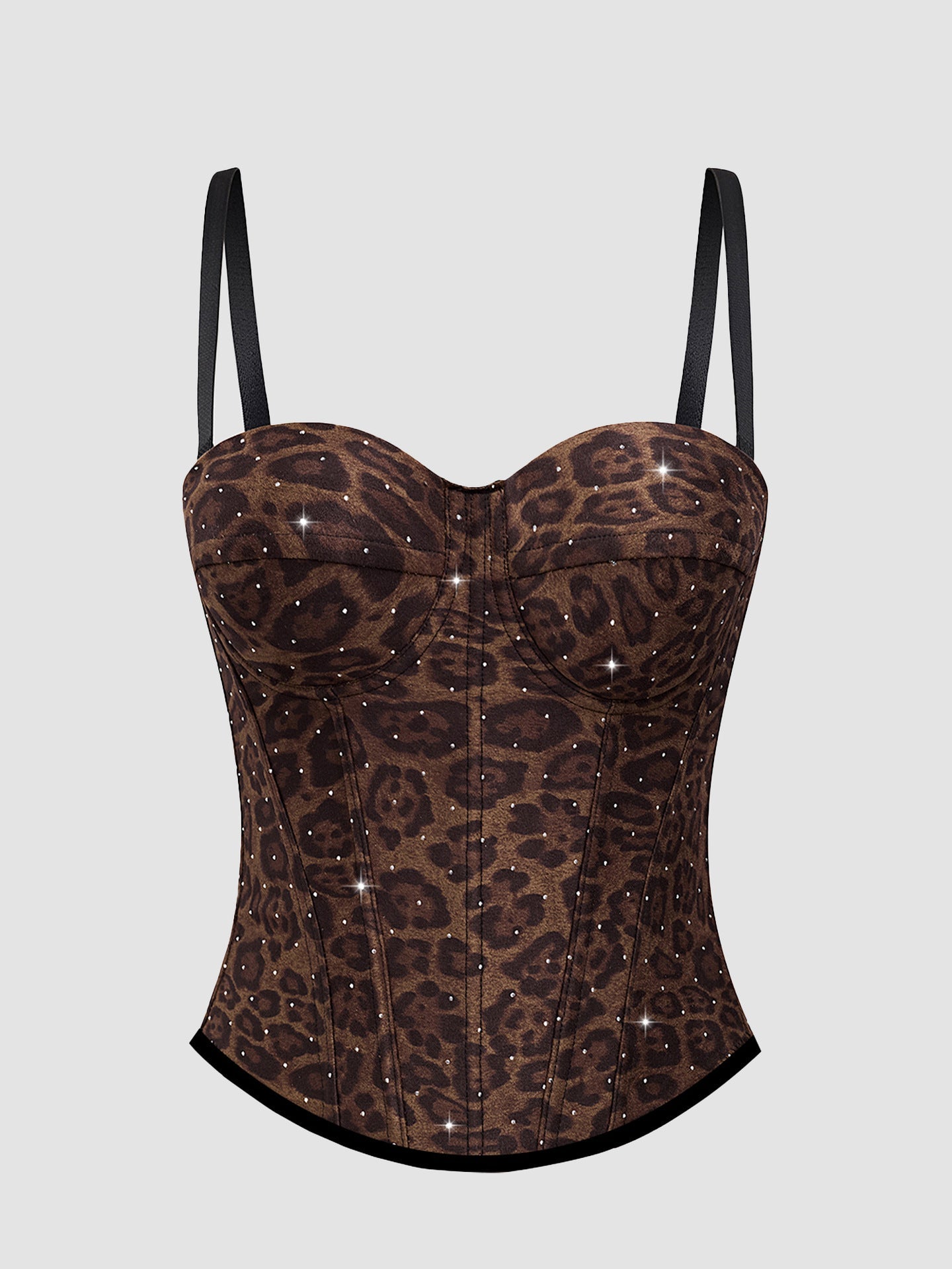 Sexy Leopard Print Camisole Women Long Stretch Body Shaping Boning Corset Corset Rhinestone Top