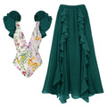 Sexy Swimsuit Women Conservative Cover Belly Swimsuit Spring Chiffon Beach Skirt Set Swimsuit