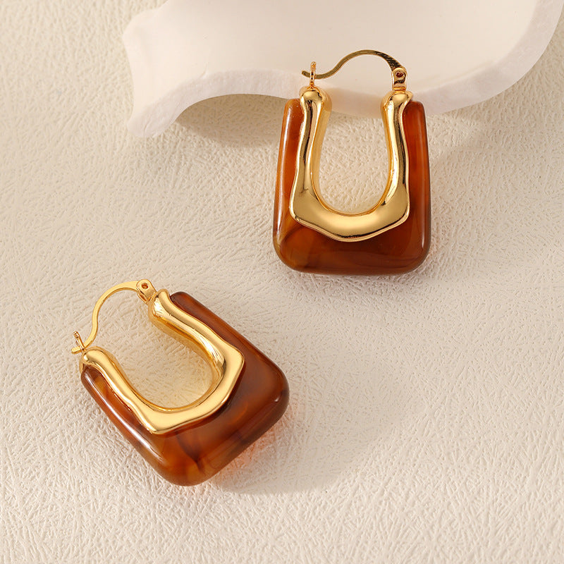 Retro U Shaped Acrylic Earring Eardrop High Sense French Simple Exquisite Ear Clips Earrings Women