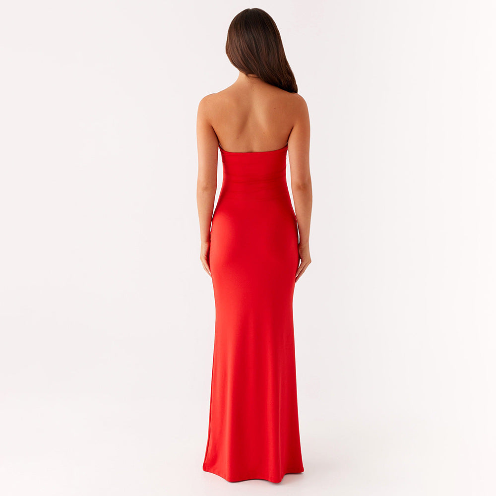 Summer Ladies Sexy Cutout Dress off Neck Metal Floral Sexy Slim Fit Maxi Dress