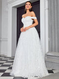 Off Shoulder Evening Dress Elegant Graceful Simple Dress Outdoor Travel Photography Light Wedding Dress