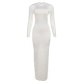 Fall Women Clothing Solid Color Slim Fit Sexy Backless Personality round Neck Long Sleeved Dress