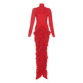 Autumn Winter Women Minimalist Long Sleeve Half Turtleneck Sexy Sheath Backless Solid Color Dress