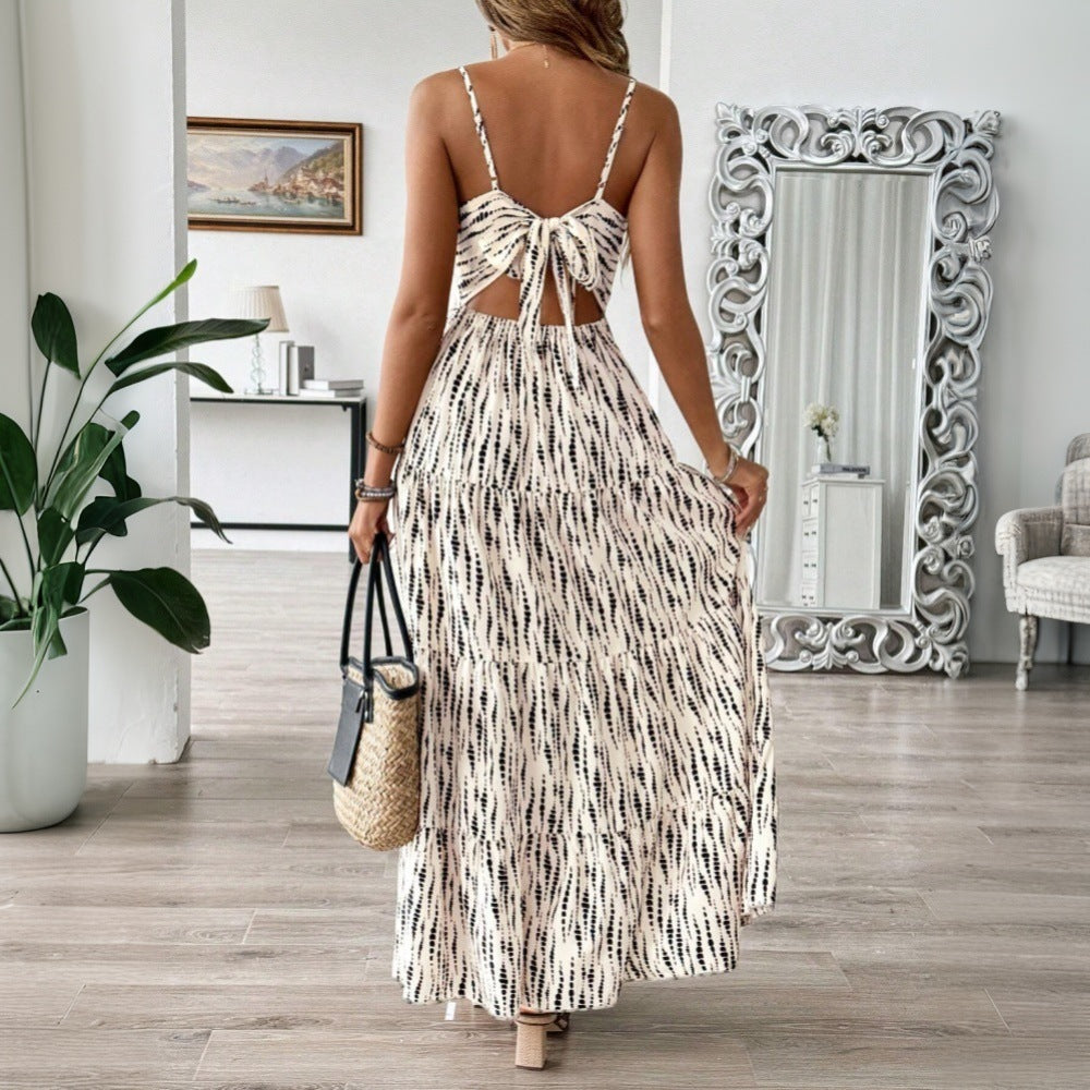 Women Clothing Vacation Sling Dress Spring Summer Irregular Asymmetric Striped Design Dress