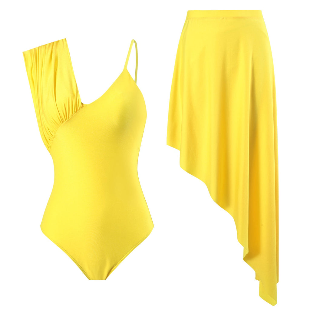 Solid Color Sexy Swimsuit Women Tight Conservative Spring Vacation Swimsuit Set