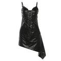 Autumn Winter Women Clothing Sexy Faux Leather Sling Backless Waist Trimming Knotted Short Dress
