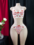 Sexy Lingerie Supply Sexy Seduction Red Lip Mesh Bra Busty Gathering Sexy Two Piece Sets