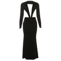 Women Clothing Autumn Winter Sexy Deep V Plunge neck Hollow Out Cutout out Long Sleeve Stitching Solid Color Dress