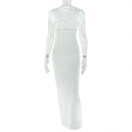 Solid Color Slim Fit Women One Step Hip Dress round Neck Pleated Tight Waist Back Slit Dress
