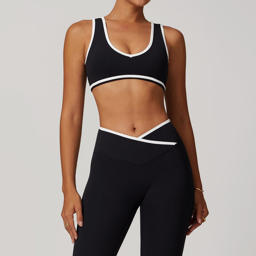 Sollinarry Contrast Color Wide Shoulder Strap Sports Underwear Shockproof Women One Piece Yoga Bra Outdoor Workout Clothes