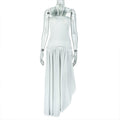 Solid Color Slim Fit Women Pleated Backless A line Dress Lace up Halterneck Large Swing Length Dress Tide