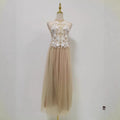Summer Elegant Retro Halter Dress Waist Slimming Patchwork Craft Solid Color Tulle Dress