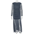 Women Clothing Waist Controlled Solid Color Pleated Hip Dress Vertical Swing Office Turtleneck Long Sleeve Dress Tide
