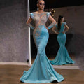 Daily Light Blue Fishtail Banquet Long Alluvial Gold Series Slimming Annual Party Evening Dress Women