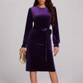 Autumn Winter Long Sleeve Waist Controlled Lace up Elegant Velvet Dress Women