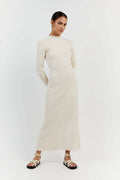 Autumn Winter Knitting Stringy Selvedge Dress Waist Tight Turtleneck Messy Sunken Stripe Core Spun Yarn Slimming Knitted Maxi Dress Women