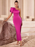 Sexy One Shoulder Sleeve Evening Dress Rose Red Dress Elegant Graceful Party Dress