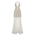 Vacation Sexy Lace Back Hollow Out Cutout out Strap Halter Deep V Plunge neck Slim Fit Dress Sexy See through Dress