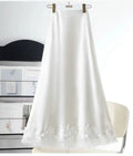 Western Lace Stitching Silk Skirt Spring Draping Glossy A line Midi Skirt Women
