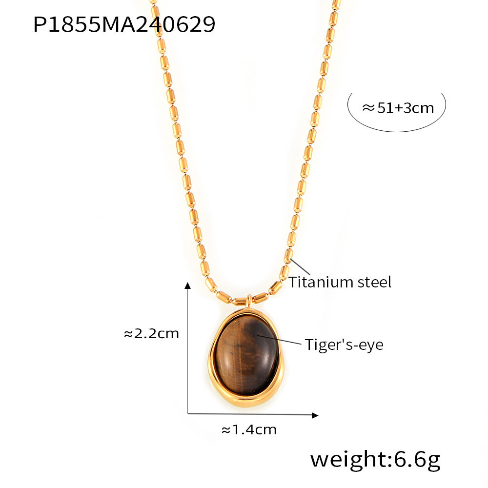 Maillard Simple Grace Personality M Bead Chain Ornament Irregular Asymmetric round Brand Tigereye Embellished Titanium Steel Necklace