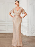 Sexy V Neck Sequ Floor Length Evening Dress Elegant Split Cocktail Party Party Dress