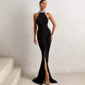 Autumn Winter Women Clothing High Class Elegant Slim Pleated Halter Backless Socialite Dress
