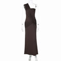 Women Clothing Winter Sexy Side Hollow Out Cutout Cross Strap One Shoulder Dress