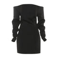 Autumn Winter Women Sexy Shoulder Baring Slimming Long Sleeve Narrow Short Dress