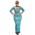 Elegant Turtleneck Long Sleeve Slim Women Clothing Split Print Maxi Dress
