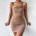 Popular Niche One-Shoulder Drawstring Dress Women Summer Hollow Out Cutout Sheath Short Dress
