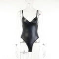 Autumn Winter Sexy Sling Waist Slimming Faux Leather Stitching Women Jumpsuit Small Vest Women