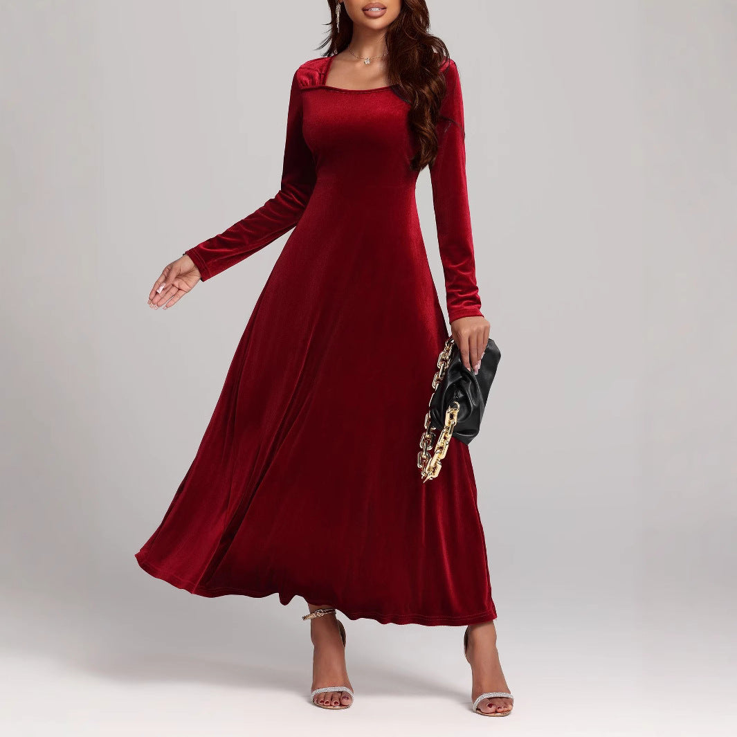 Autumn Winter Retro Dress Long Sleeve Elegant High Sense Velvet Dress Women