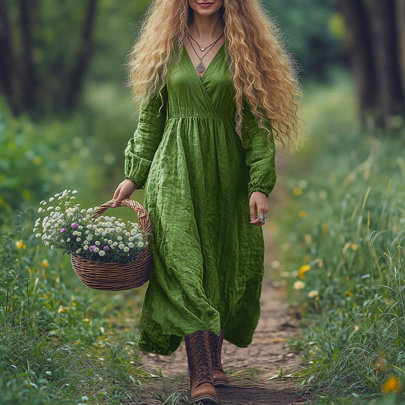 Women Clothing Fall Solid Color Wide Hem Maxi Dress