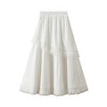 Lace Stitching Tiered Skirt Women Spring Elastic High Waist Slimming Draping Ruffled Large Swing Dress