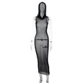 Summer Women Clothing Sleeveless Hooded Dress Sexy Mesh See through Dress