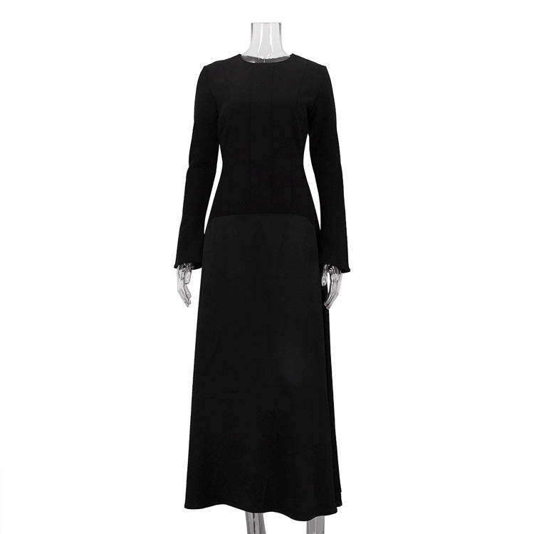 Design round Neck Long Sleeve Autumn Dress Women Clothing Elegant Black Dress