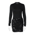 Women Clothing Autumn Winter Sexy Side Hollow Out Cutout out Stitching Slim Long Sleeve Dress