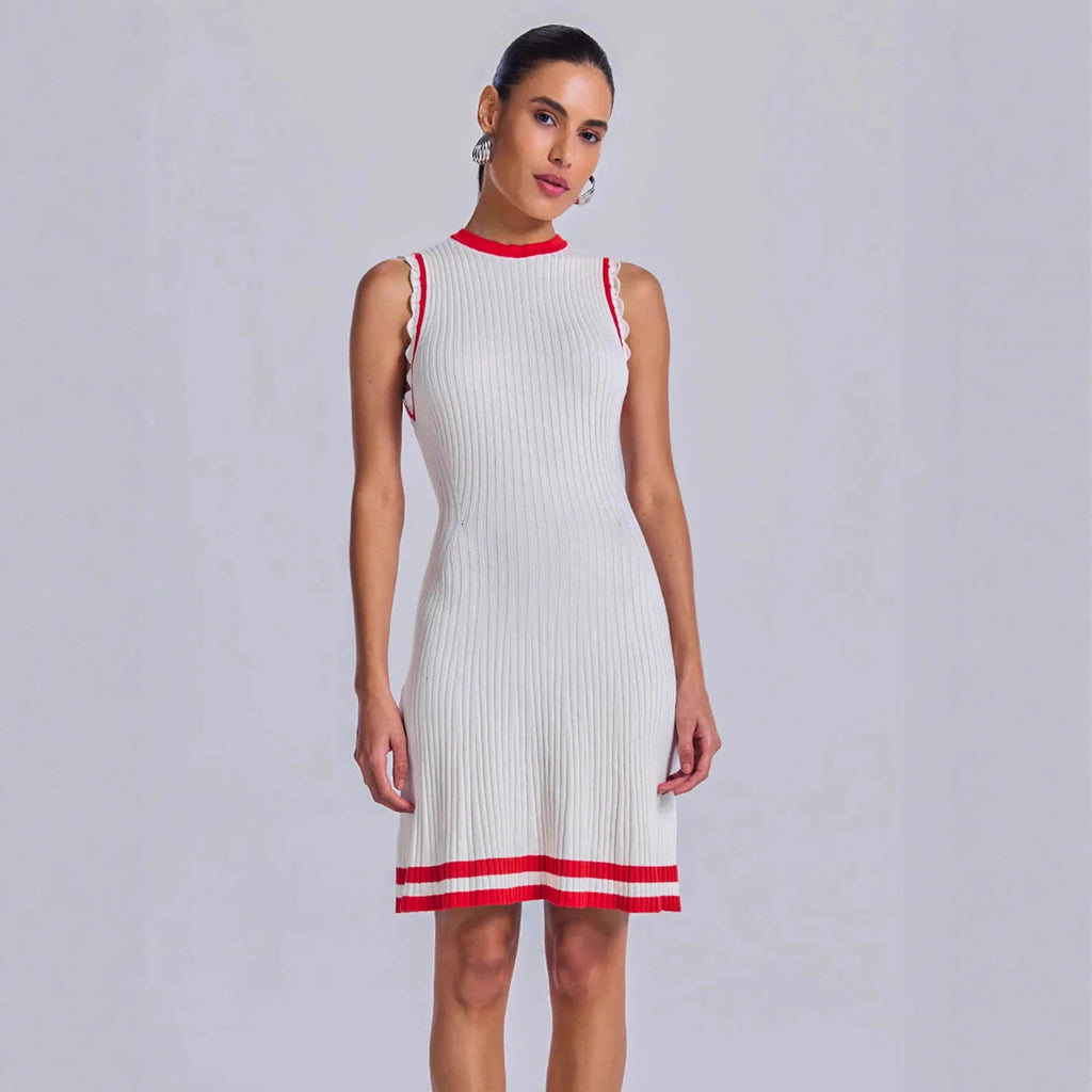 Spring Summer Dress Short Women Clothing Casual Contrast Color Knitted Dress Women