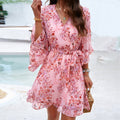 Women Clothing Spring Summer Elegant Printed Lace Up Dress