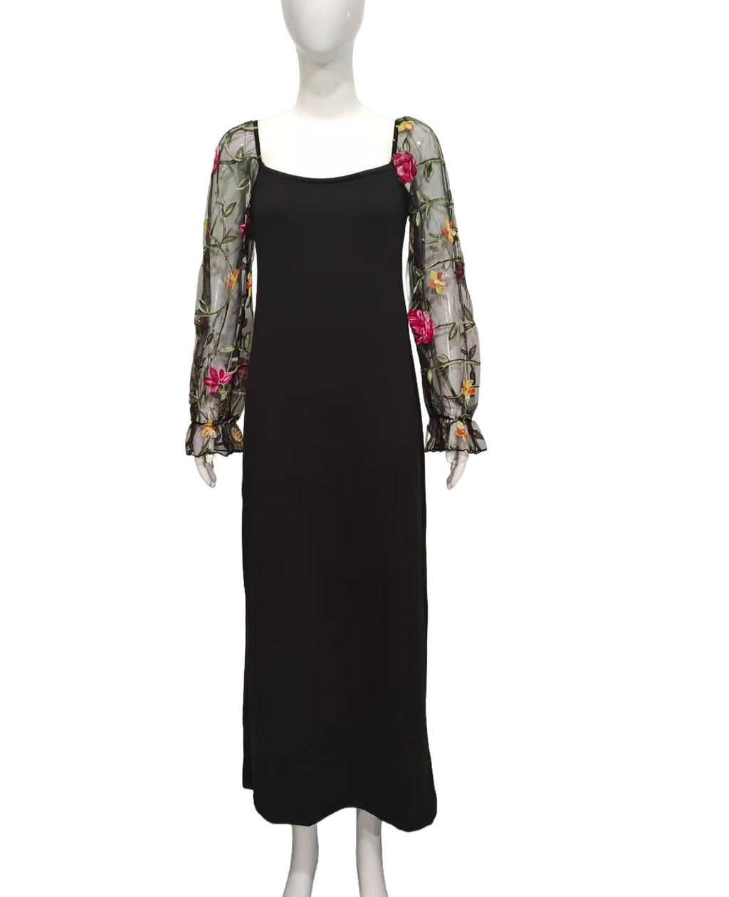 Women Clothing Women Heart Collar Floral Embroidery See through Slim Fit Elegant Dress