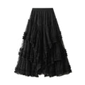 White Refined Handmade Lace Stitching Irregular Asymmetric Mesh Skirt Women Spring Autumn High Grade Tiered Dress Large Swing Skirt