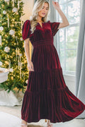 Christmas Velvet Dress for Women Short Sleeve Waist Controlled Pocket Dress Long Large Hem Sexy Dress