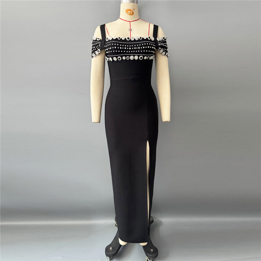 Sexy Strap Handmade Beads Rhinestones Bandage One Piece Dress Ladies Party Party Evening Dress