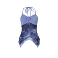Women Popular Stitching Printing Sling V neck Retro Irregular Asymmetric Slim Fit Halterneck Vest